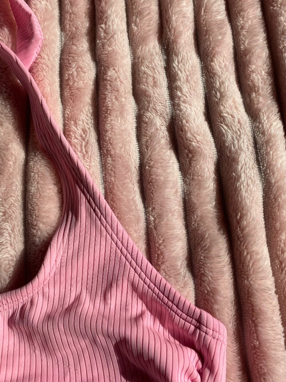 Pink Ribbed Bikini Top